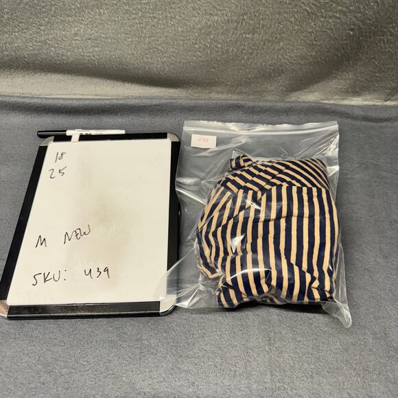 J Crew Turtleneck Womens Medium Blue Tan Striped Cotton Coastal Pullover NEW - Picture 7 of 7